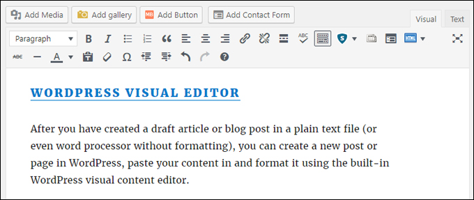 WordPress visual content editor