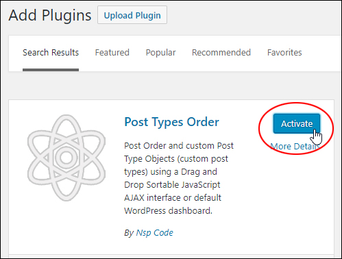 Add Plugins screen - Activate button