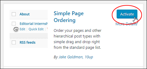 Activate the Simple Page Ordering plugin.