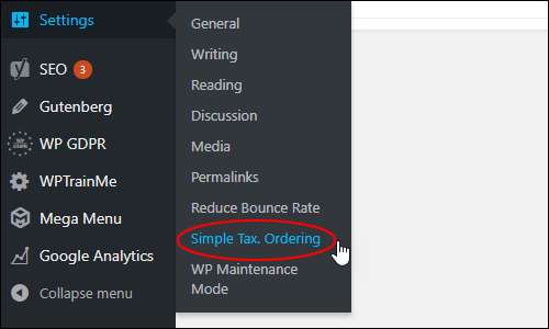 Settings > Simple Tax. Ordering menu
