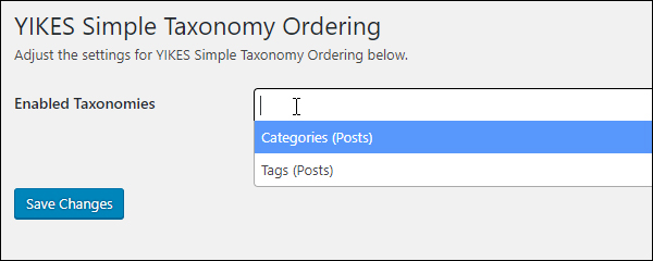 Yikes Simple Taxonomy Ordering settings