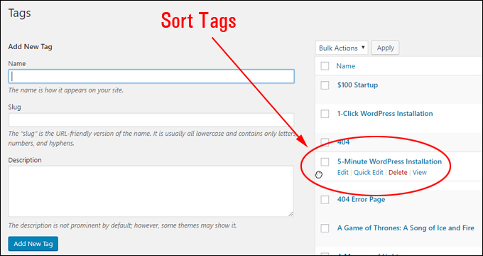 Tags screen: Reorder post tags