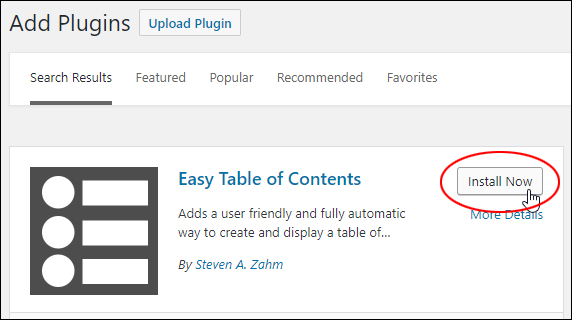 Install Easy Table of Contents plugin