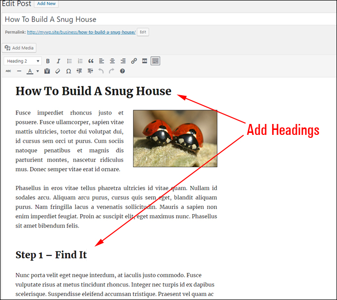 Add headings in your posts or pages to generate a table of contents