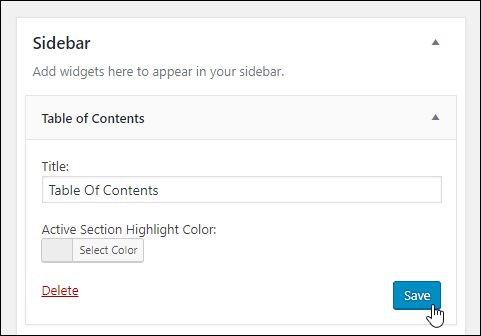 Easy Table of Contents widget options