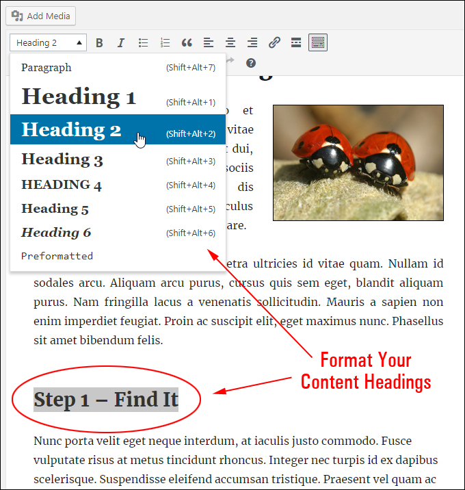 Format your content headings