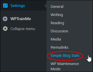 Simple Blog Stats settings screen