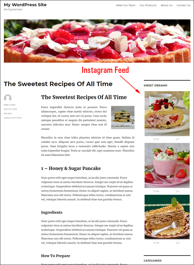 Instagram feed added to WordPress sidebar