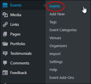 Events - Events menu