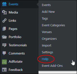 Events - Help menu