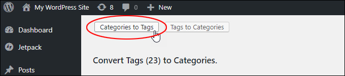 'Categories to Tags' button