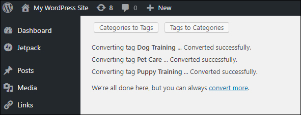 Tag to category conversion process completed!