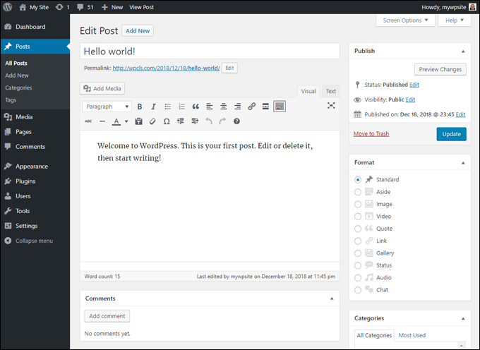 WordPress 'Classic' Content Editor - pre WordPress 5.0