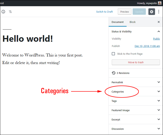Category Settings Panel