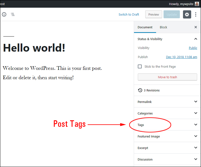 Tags Settings Panel