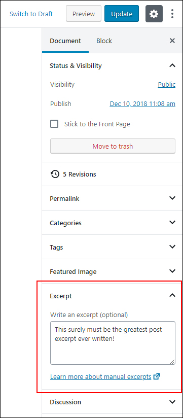 Excerpt Settings