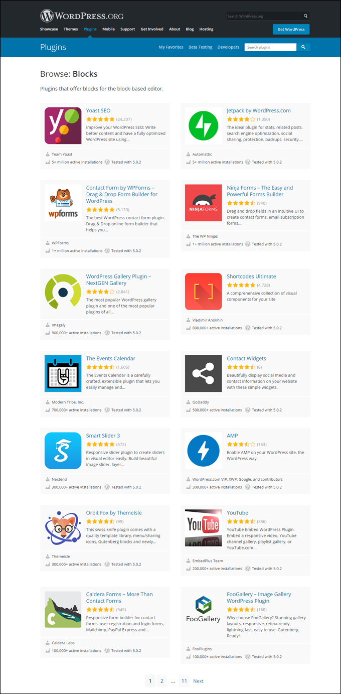 WordPress.org: View all block-enabled plugins