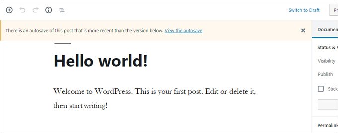 WordPress autosaves your content