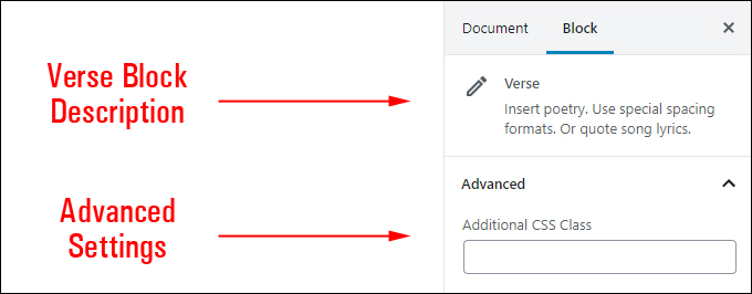 Verse Block Settings