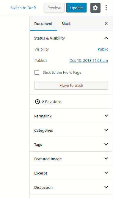 Status & Visibility: Post/Page Publish Settings