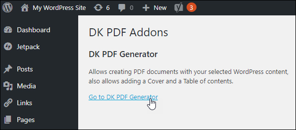 DK PDF Addons screen