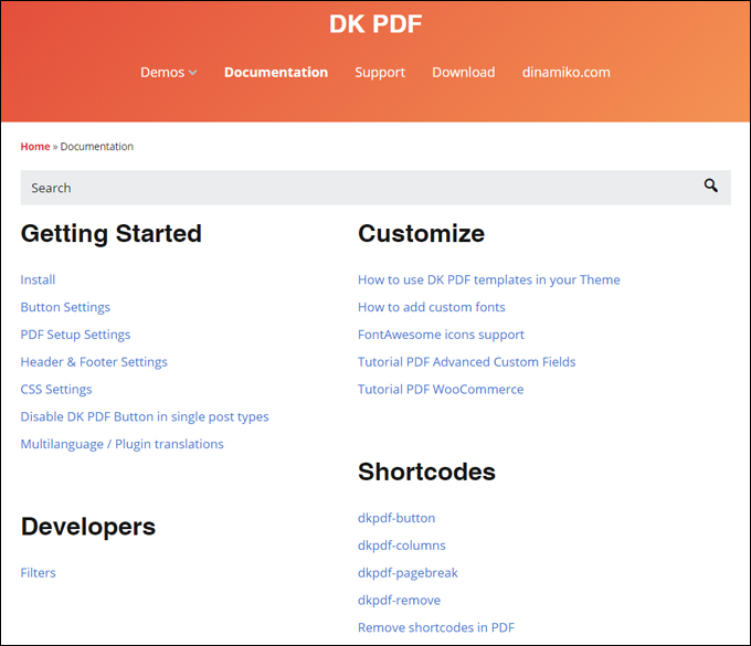 DK PDF plugin documentation and support area