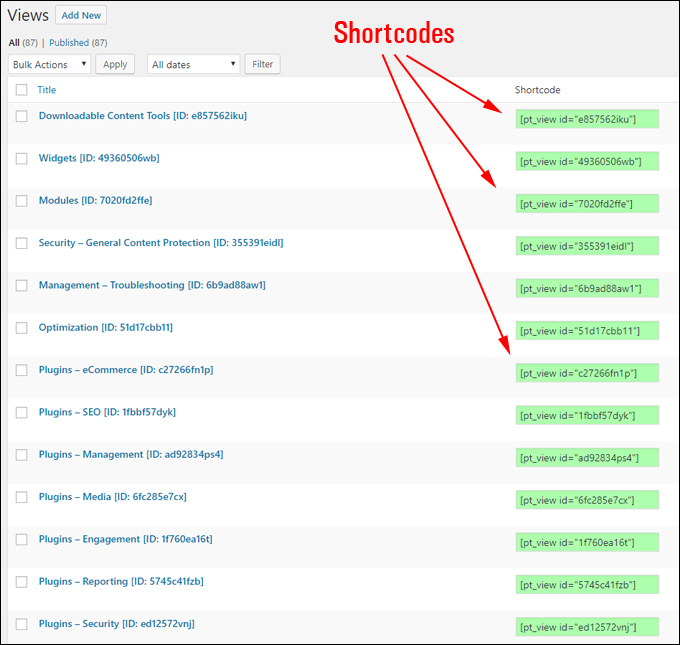 Use shortcodes to insert views into your content