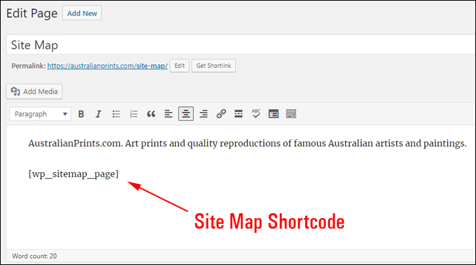 Add a site map shortcode to your Site Map page