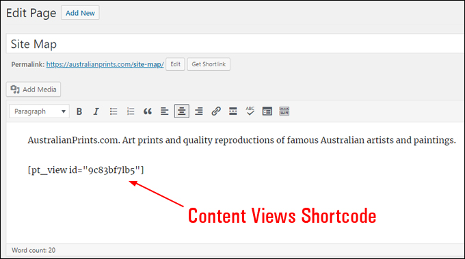Add the 'content views' shortcode to your Site Map page