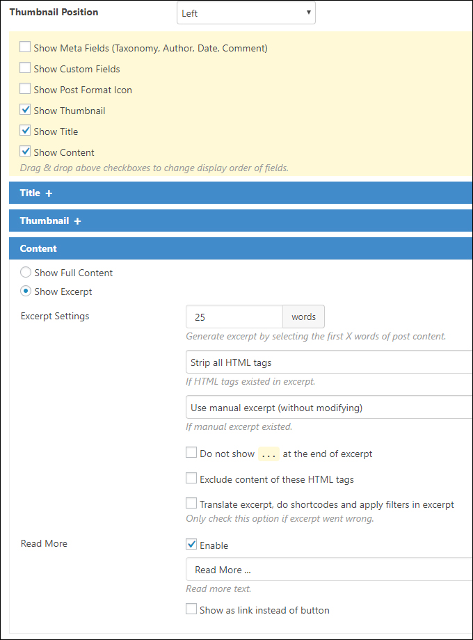 Content Views: Fields Settings - Content