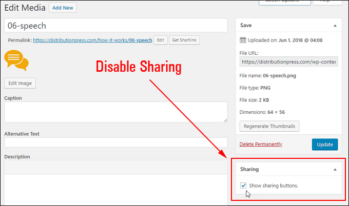 Consider disabling sharing features on media attachment pages