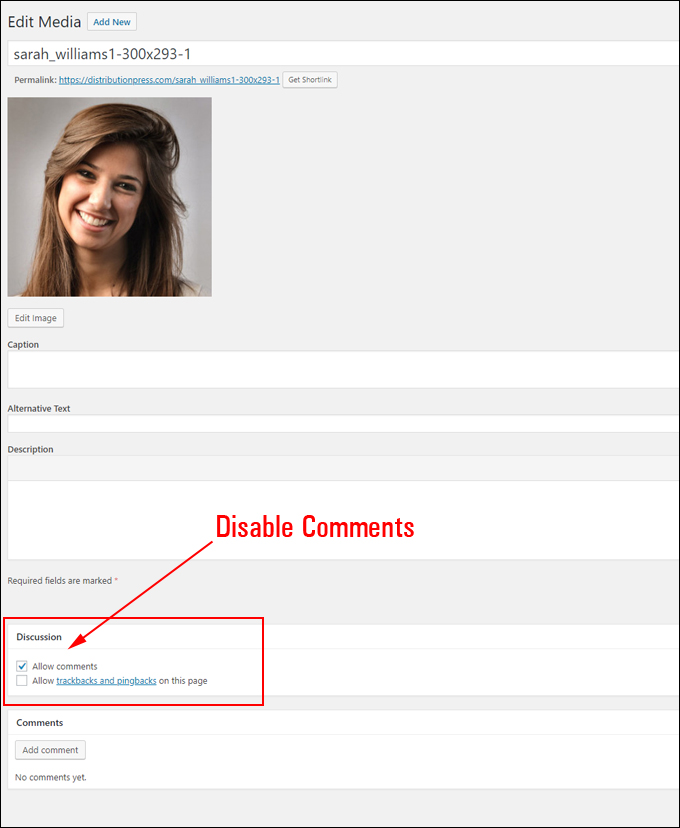 Edit Media screen - Disable comments in Discussion section