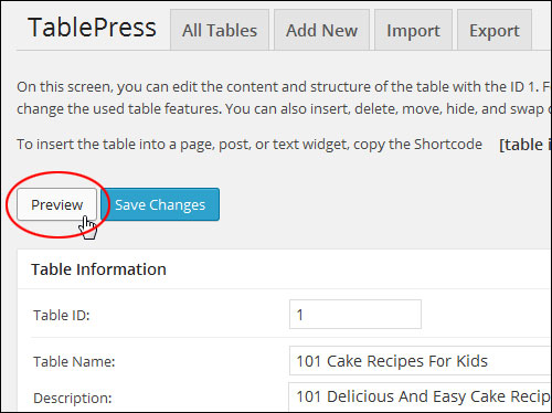 Creating And Inserting Tables  With WordPress