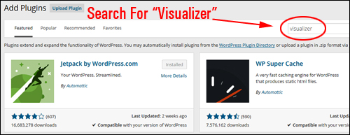 Install WordPress Plugin: Visualizer