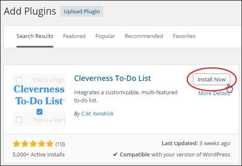 Cleverness to-do list - Cleverness plugin WordPress - Install To Do List