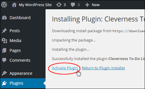 WordPress plugin to-do list - Cleverness WordPress to-do lists plugin - Activate Cleverness To Do List Plugin
