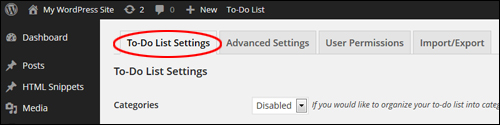 WP plugin to do lists - To-Do List Settings Tab