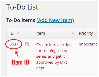 WP to do lists plugin - Item ID