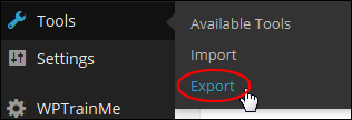 WordPress Menu Tools > Export