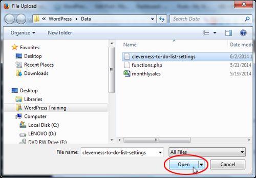 Cleverness - Import/Export Settings Tab - Import/Export Settings Section - Import To Do Data File