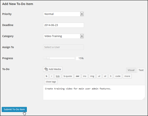WordPress plugin to-do lists - Adding New To Do Items To Your List