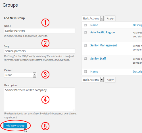 Groups settings screen
