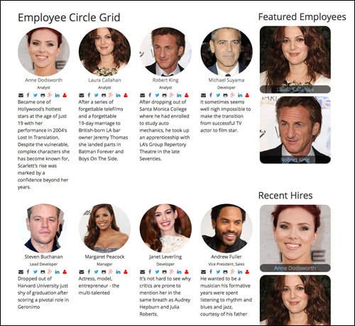 Responsive layout with employee circle grid