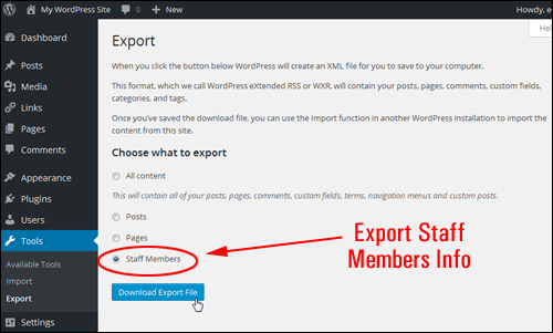 Export Staff Members plugin information