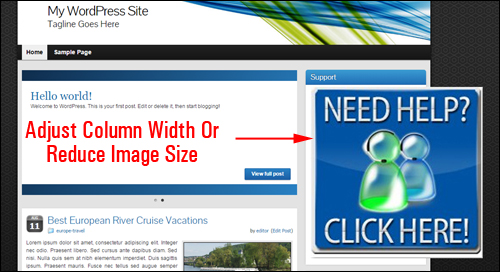 Adjust column width or reduce image size