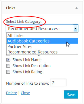 Link widget settings - Select Link Category