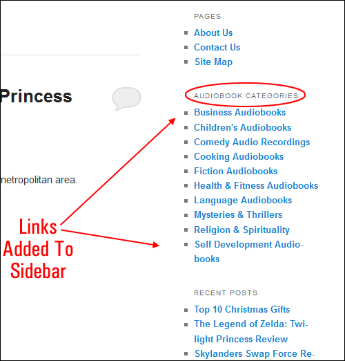 An example of how links can be displayed on your site's sidebar