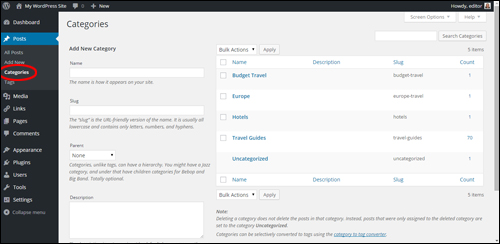 Categories Panel