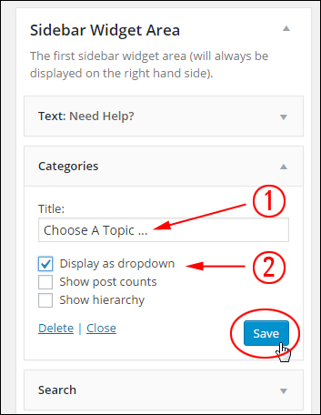 WordPress Categories Widget settings