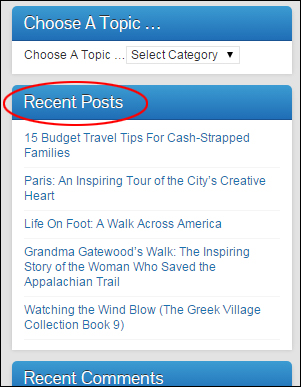 Recent Posts WordPress widget added to blog sidebar